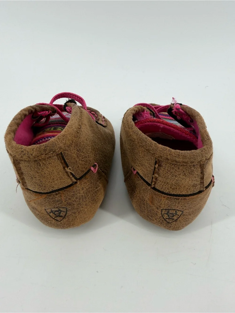 Ariat Brown Moccasin Baby Shoe with Pink and Multicolor Stripe Size 5